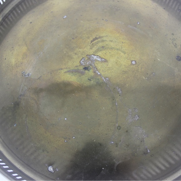 Vintage 12” Brass Gallery Tray with Floral Handles for Serving Drinks - Picture 6 of 8